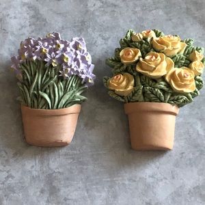 Pots of Flowers Brooches Set Yellow Purple